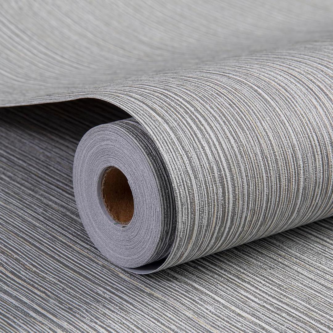 Haimin Grasscloth Wallpaper Textured 24in X 393in Fabric Contact Paper Brown Wall Paper Textured Linen Wallpaper Peel and Stick Self-Adhesive Thick Vinyl Embossed Film Wallpaper (Gray Brown)