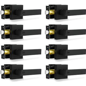 Privacy Door Levers, 8 Pack Matte Black Door Handles Heavy Duty Bed and Bath Door Locks Interior Keyless Locksets, Reversible for Left Right Handed Doors