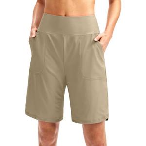 Viodia Women's 9" Long Swim Board Shorts with Pockets High Waisted Beach Swimsuits Knee Length Short for Women with Liner (Gold, XXXL)