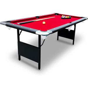Hathaway Fairmont 6 ft Folding Pool Table for Family & Home Use Includes Full Set of Billiard Balls, Cues, Chalk, Triangle and Carrying Bag, Portable Space-Saving Table with Blue Felt and Black Finish (Red)