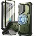 i-Blason for Samsung Galaxy S25 Case with Camera Cover Stand [MagSafe Compatible] [Built-in Screen Protector] Full-Body Military-Grade Protection Rugged Magnetic Phone Case for S25 6.2'', Green
