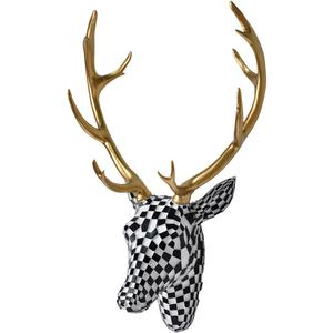 GIGICICI 15.7x8.7-Inch Mosaic Deer Head Wall Decor, Artistic Faux Resin Animal Head Wall Sculptures Decor Hanging Decoration for Living Room Bedroom Kitchen Gift, Black-White