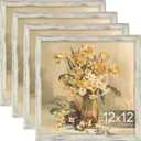 Vittanly 12x12 Picture Frames Set of 4, Vintage Photo Frames, Dist. White | Display 8x8 Pictures with Mat or 12x12 without Mat, Rustic Frames Covered by Plexiglass, Wall & Tabletop Farmhouse Home Decor