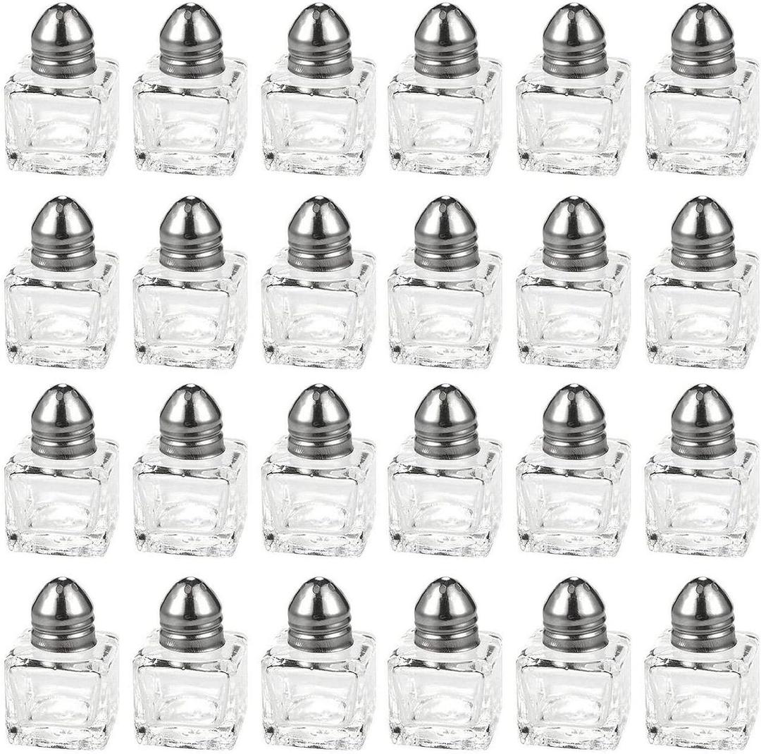 Juvale Set of 24 Mini Salt and Pepper Shakers (Glass and Stainless Steel, 0.5 oz)