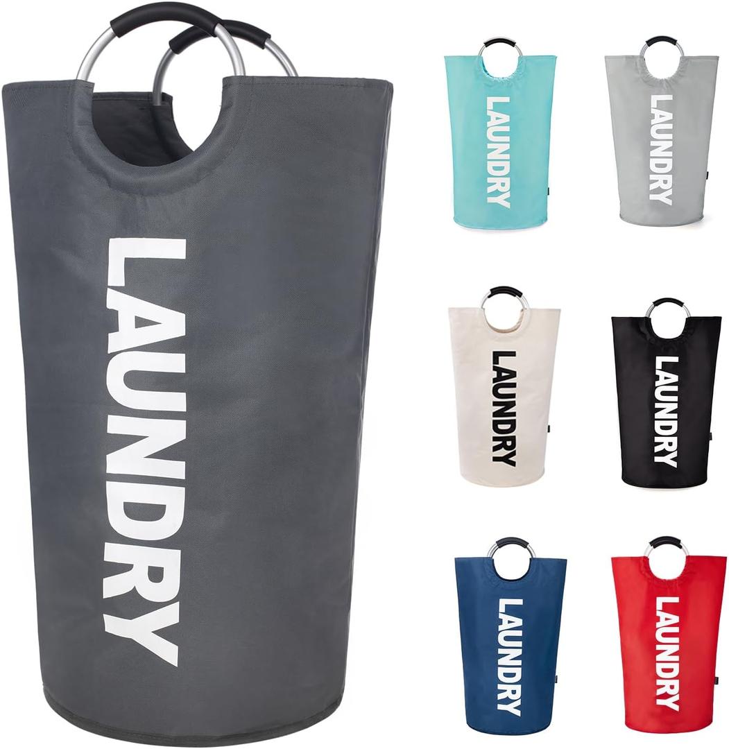 Twira 100L Large Laundry Basket, Laundry Hamper Stands Up Well, Laundry Bag with Padded Handles, Waterproof Clothes Bin Collapsible, Clothes Hamper for Bathroom, Laundry, College (Dark Grey)