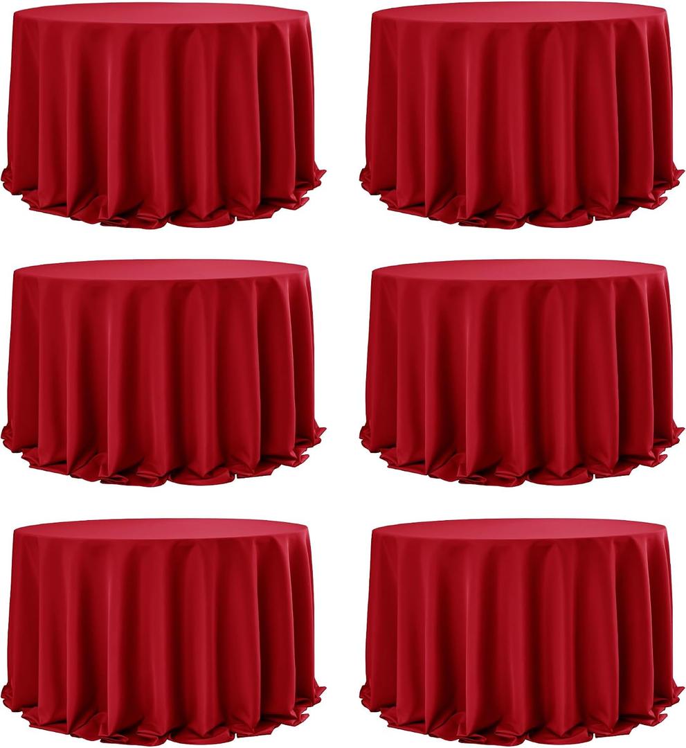 6-Pack Red Round Tablecloths, 132 Inches, Stain-Resistant Polyester for 6-8 Ft Round Tables - Washable Table Covers for Weddings, Banquets, Birthday Parties, Events