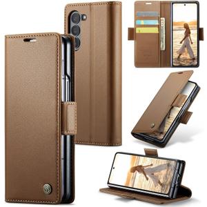 for Samsung Galaxy Z Fold 6 Case, Premium PU Leather Wallet Case Flip Cover with [RFID Blocking][Card Holder][Stand Function] Shockproof Protective for Samsung Galaxy Z Fold 6, Brown