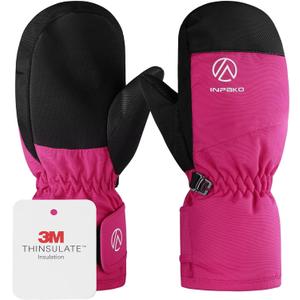 INPAKO Kids Ski Gloves Waterproof Winter Snow Gloves for Boys Girls Cold Weather Windproof Warm Mittens for Snowboard Sport Outdoor (4-6 years old, Rose Red)