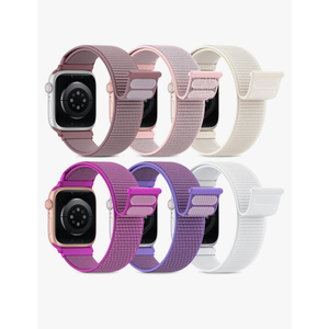 AMSKY 6 Pack Sport Nylon Loop Bands Compatible with Apple Watch Band 40mm 41mm 38mm 42mm 44mm 45mm 46mm 49mm for Women Men,Stretchy Vel-Cro Straps for iWatch Series 10 9 8 7 6 5 4 3 2 1 SE Ultra