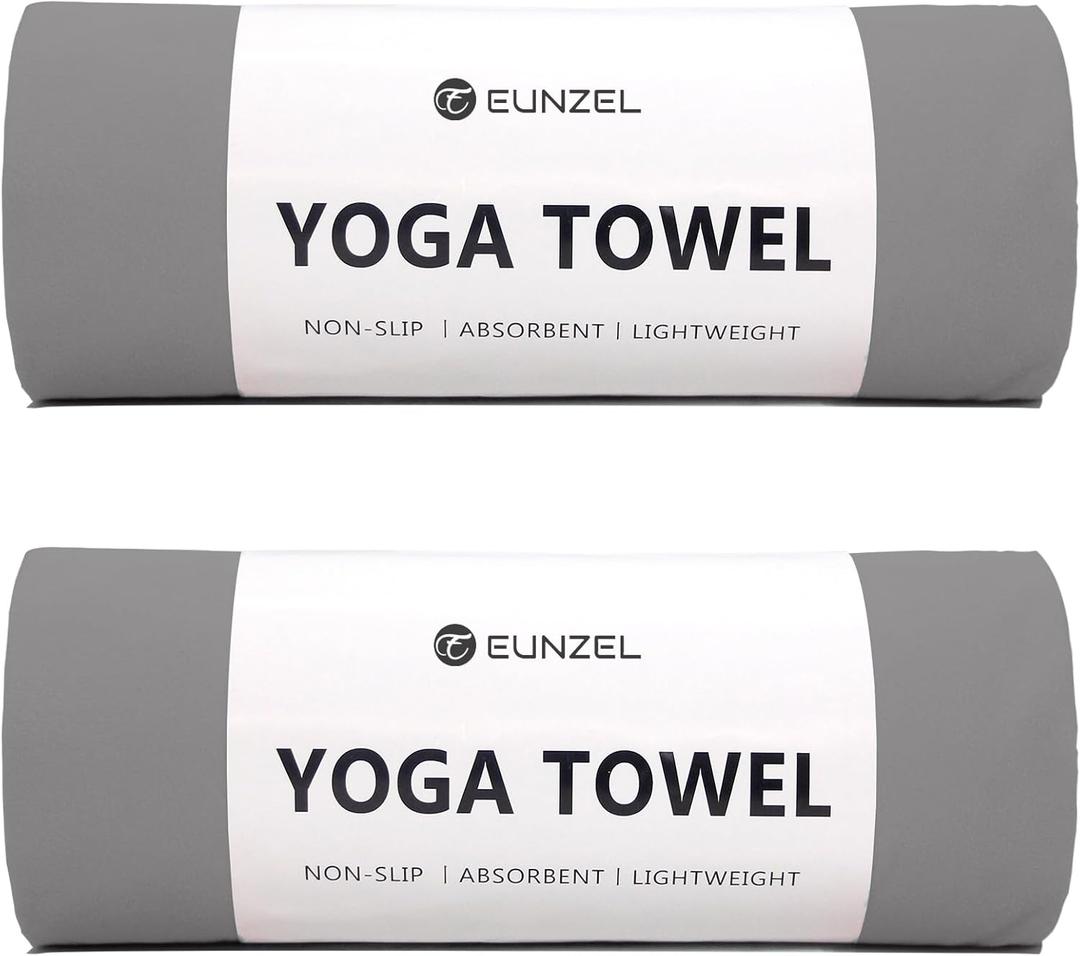 Eunzel 2 Pack Hot Yoga Towel Non Slip Yoga Mat Towel Non-Slip Sweat Absorbent Microfiber Towel for Hot Yoga, Pilates and Workout 72" x 26.5",Dark Grey