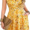 Casual Sleeveless Summer Dresses for Women | Floral Sundress, Wrap V-Neck, Elastic Waist with Pockets, Fit and Flare A-Line Design for Vacation, Beach, Casual Wear (XL)