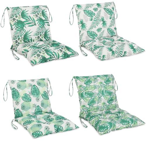 Barydat 4 Pcs Outdoor Patio Chair Cushions with Back, 21.7 x 43.3 Inch Decorative Dining Back Cushions with Tie Buffalo Plaid Indoor Outdoor for Patio Furniture(Fresh Color,Hawaiian)