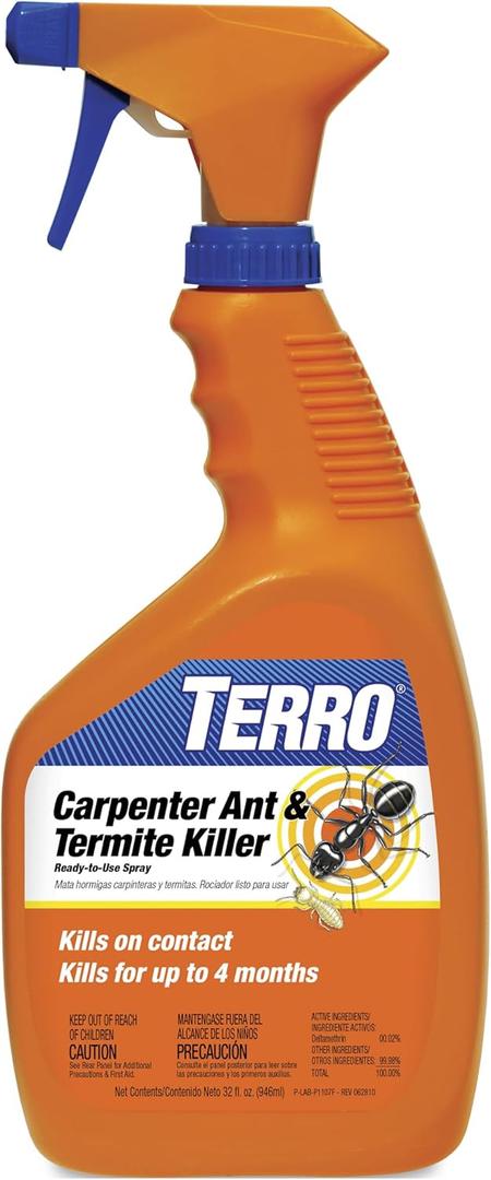 TERRO Ready to Use Carpenter Ant & Termite Killer - Indoor Carpenter Ant Killer, Termite Killer Spray - Do It Yourself Termite Treatment - T1100-6, 32 oz spray bottle