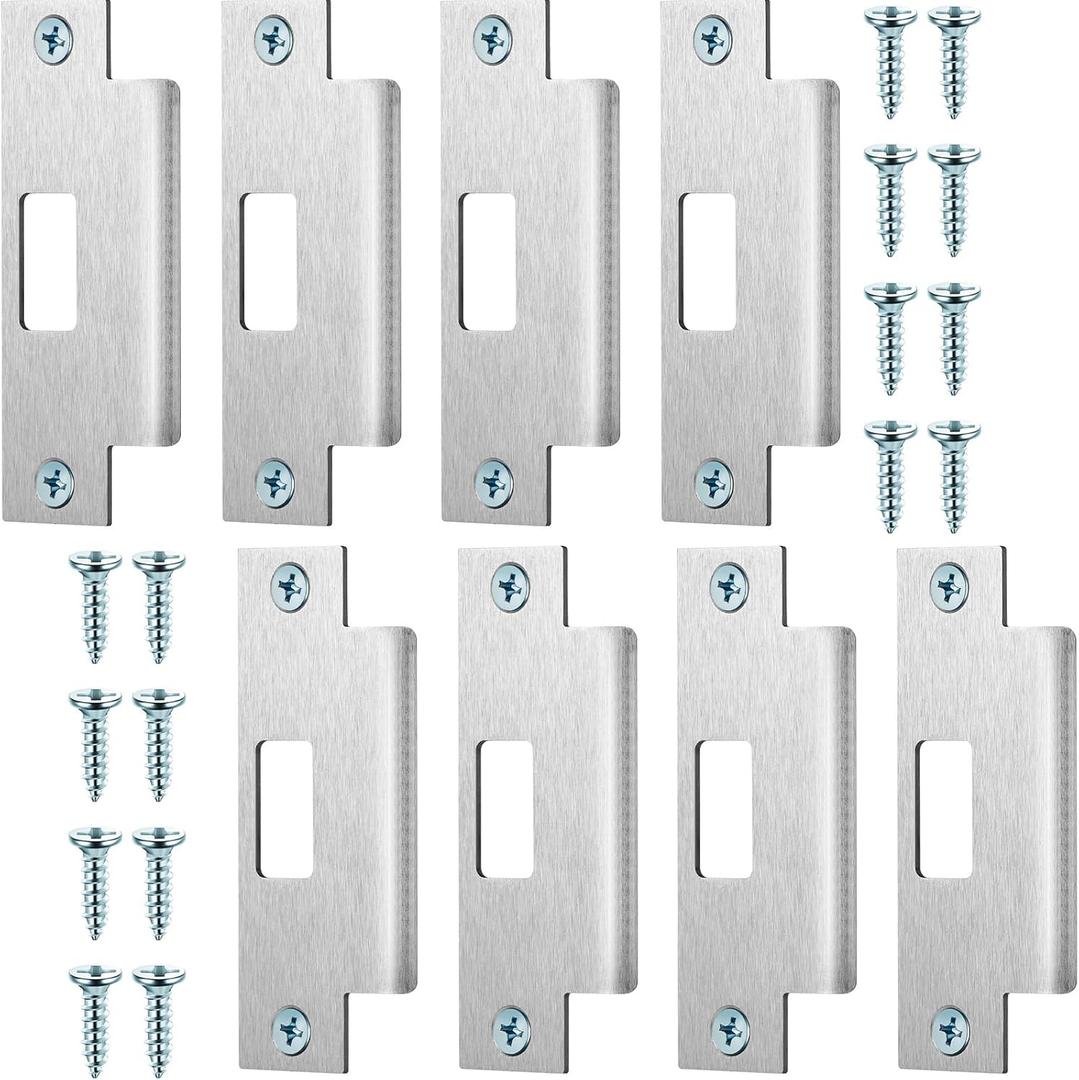 Tandefio 8 Pcs 4 7/8 x 3 3/8 x 1 1/4 Inch Deadbolt Strike Plate Stainless Iron Door Extended Strike Plate Door Reinforcement Backplate with Screws for Heavy Duty Residential Use (Silver)