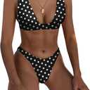 Bathing Suits for Women Deep V Neck Sexy Two Piece Bikini Sets for Women Thong Halter Cheeky Swimsuit (Small, Black-polka Dots)