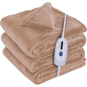 McJaw Electric Blanket Full Size 72x84 inches, Soft Double-Sided Flannel Heated Blanket with 10 Hours Auto Off, 4 Heating Levels, Fast Heating, Machine Washable, Light Brown (Full(72''84''))