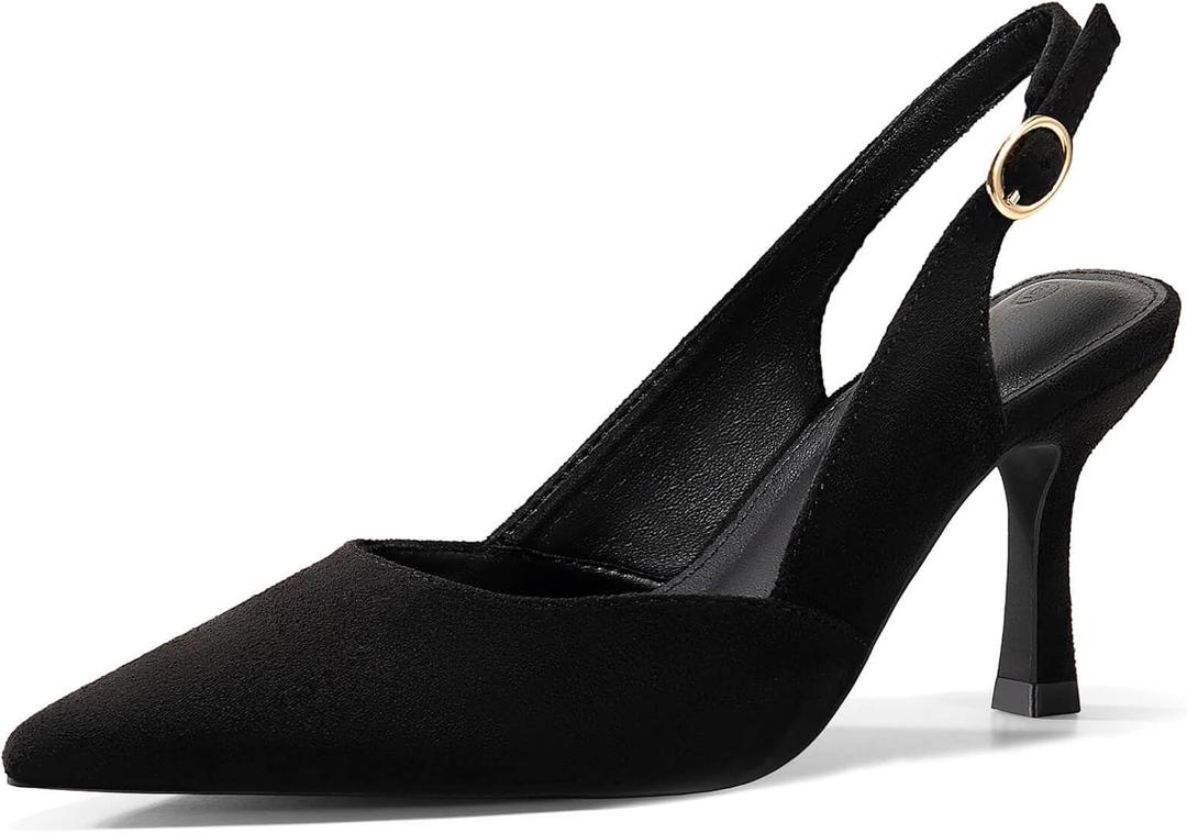 Rilista Women's Slingback Kitten Heels Closed Pointed Toe Backless Wedding Party Dress Pumps Shoes (Size 9.5)
