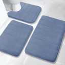 Yimobra Memory Foam Bath Mat Set 3 Pieces- Super Soft Absorbent Quick Dry Bathroom Rug Sets, Machine Washable Non Slip Floor Carpet for Tub Shower, Vanity & Toilet Base, Denim Blue (31.5''x20'' +17''x24'' + 24''x20'')