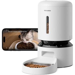 PETLIBRO Automatic Cat Feeder with Camera, 1080P HD Video with Night Vision, 5G WiFi Pet Feeder with 2-Way Audio, Low Food & Blockage Sensor, Motion & Sound Alerts for Cat & Dog Single Tray (White)