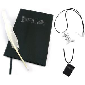 4 PCS Set Notebook Anime Cosplay Japan Anime Theme Writing Journal, Feather Pen, L Necklace & Book Chain Anime Accessories