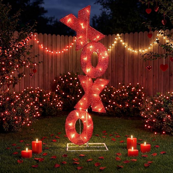 Zonon Valentines Day Lighted Decorations Yard Signs, 42 Inch Red Letter Lawn Decorations Outdoor Valentines Decor for Valentine's Day Wedding Anniversary Indoor Outdoor Lawn Backyard Garden Decor