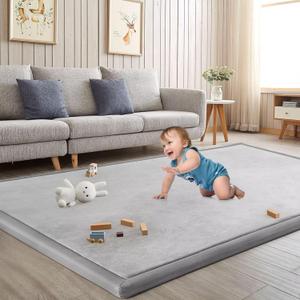 Baby Play Mat for Floor Nursery Rug Muscle Mat Area Rug Playroom Rug 50"x50" Playpen Mat Memory Foam 1.3" Thick Crawling Mat for Babies,Toddlers, Infants, Kids,A Light Gray