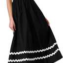 Womens V Neck Short Sleeve Boho Midi Dress Summer Wedding Guest Beach Party Long Dresses Black Small