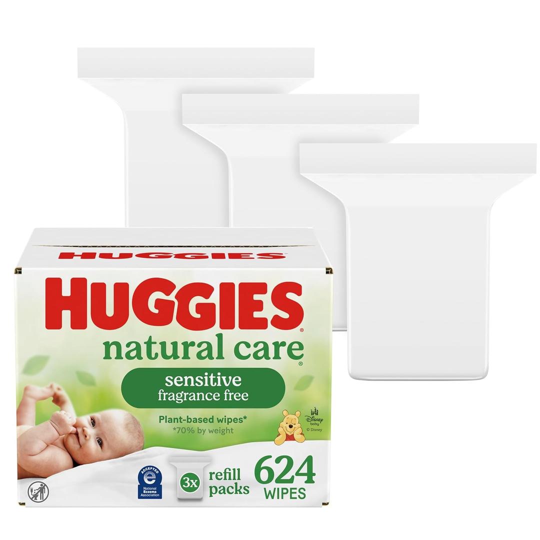 Huggies Natural Care Sensitive Baby Wipes, Hypoallergenic, 99% Purified Water, 3 Refill Packs (624 Wipes Total)