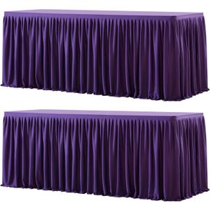 Wish Care 2 Pack Purple Rectangle Table Clothes for 4 Foot Tables, Polyester Fitted Tablecloths 4ft Stretch Table Cover for Wedding, Birthday, Parties, Trade Show, Craft Show