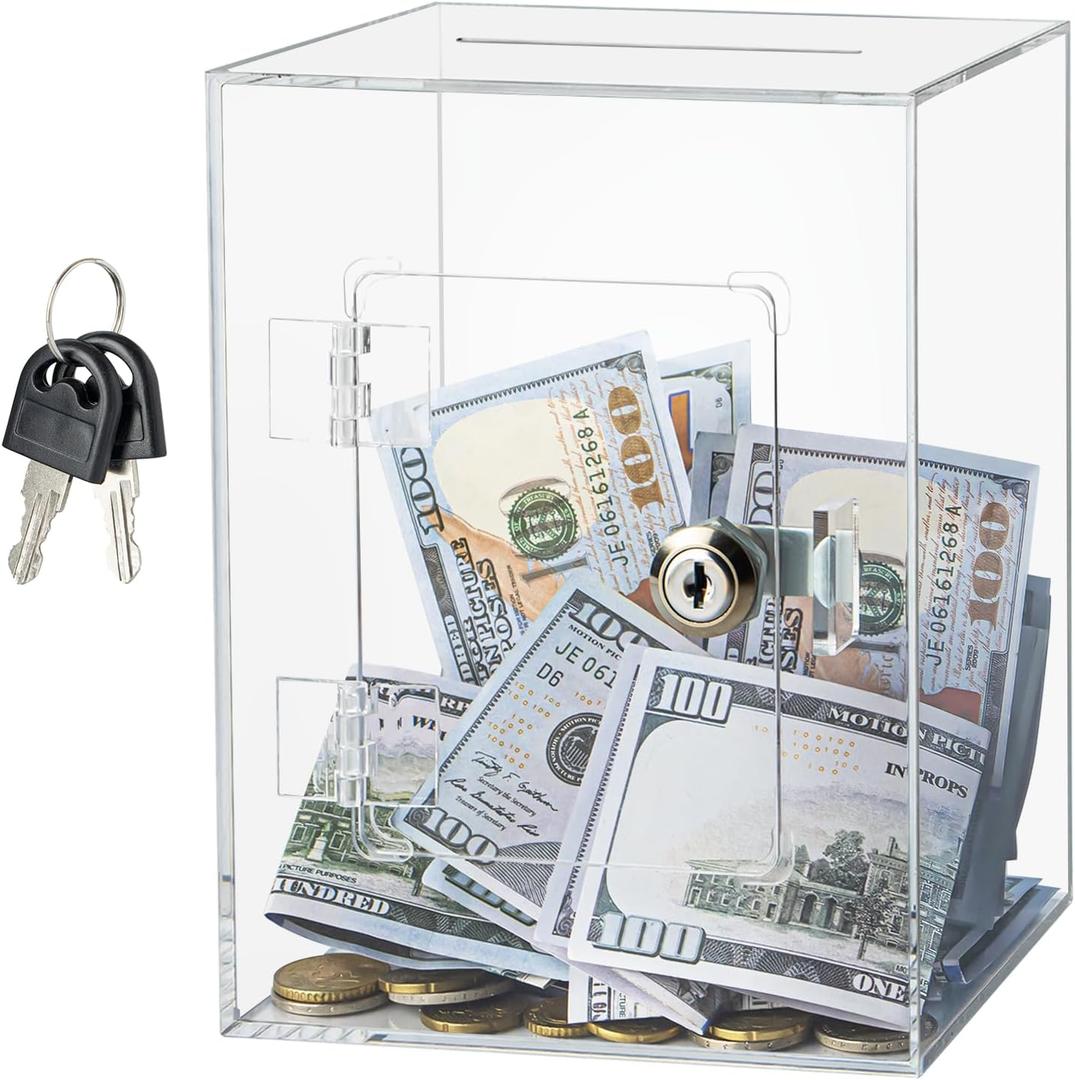 Hicocool Clear Piggy Bank with Lock, Acrylic Piggy Bank with Key for Adults Kids Openable, Reusable Money Saving Box for Birthday (Clear)