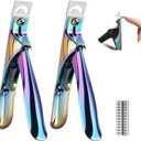 Acrylic Nail Clippers with Sizer Magnets 2pcs, Inartato Fake Nail Tips Cutters for Nail Tips Professional Manicure Tools Acrylic Nail Art Supplies (Rainbow)
