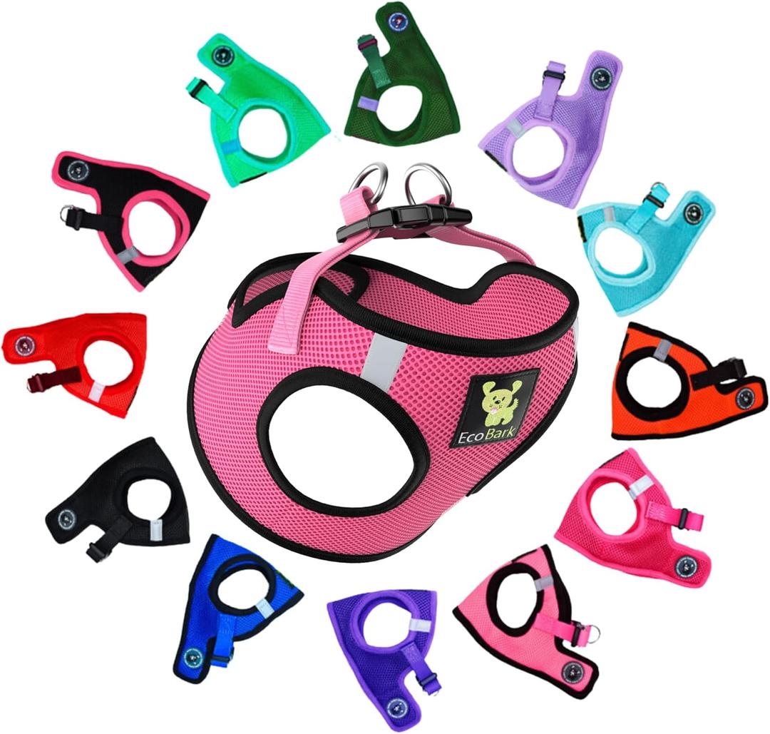 EcoBark Step in Dog Harness Reflective Soft Ultra Padded Mesh Dog Harnesses for XXS, XS, Small, and Medium Dogs Eco-Friendly Comfort Secure Halter No Pull Adjustable Pet Vest (Small- 7 to 10 lbs - Chest Up to 14 in (Pack of 1), Bubblegum Pink)