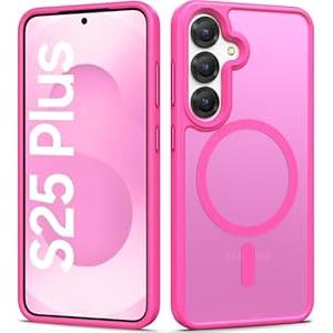 BXYJY for Samsung Galaxy S25+ Plus Phone Case Magnetic, Slim Thin Compatible with MagSafe & Wireless Charging, Military Grade Drop, Translucent Silicone Men Women Case for Galaxy S 25+ Plus, Hot Pink