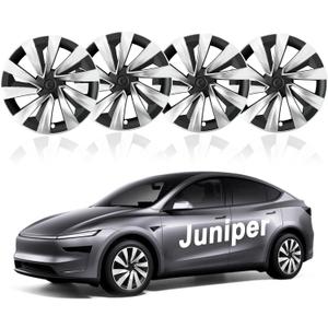 Upgraded 2025 Model Y Juniper Wheel Covers for Tesla Accessories 2025 19 Inch Rim Protectors (Set of 4) with Enhanced Elasticity Wheel Cover Replacement (Silver+Black)