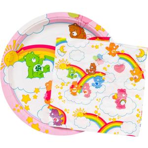 Silver Buffalo Care Bears Featuring Grumpy, Good Luck, Tenderheart, Love-A-Lot, Friend, Cheer, and Birthday 32 Pack Partyware Disposable Paper Plates and Napkins