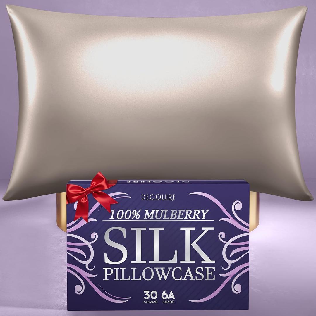 DECOLURE 100% Pure Mulberry Silk Pillow Case King Size  Highest Grade 30 Momme 6A+, Luxuriously Soft & Cooling Silk Pillowcase for Hair & Skin, Hypoallergenic, Breathable, Hidden Zipper (Champagne)