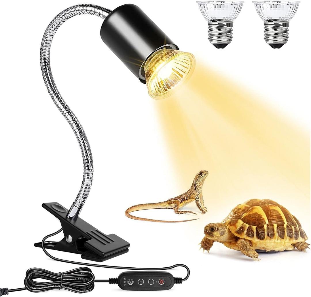 Reptile Heat Lamp, UVA UVB Reptile Light with 360 Rotatable Hose and Timed, Heating Lamp with 2 Bulbs Suitable for Bearded Dragon Reptiles Turtle Lizard Snake (Heat Lamp 25w/50w Bulb)