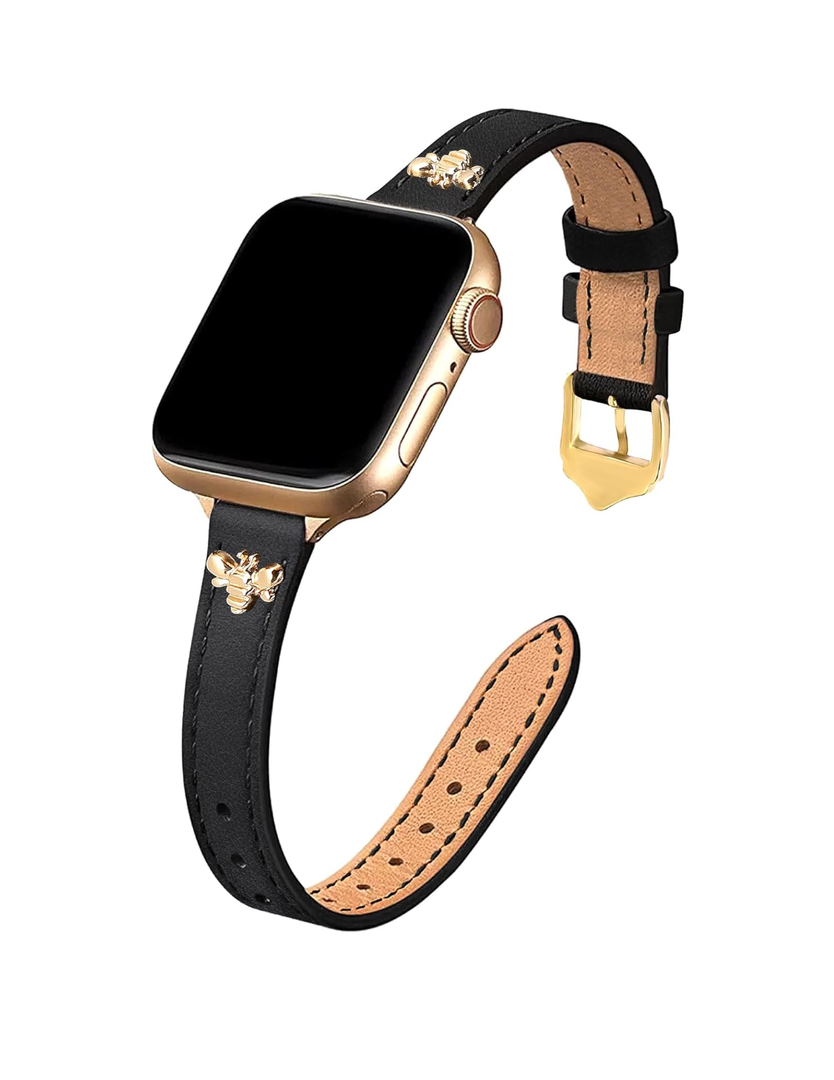 JR.DM Slim Leather Bands Compatible with Apple Watch Band 38mm 40mm 41mm 42mm 44mm 45mm 46mm 49mm, Top Genuine Leather Band with Charms, Feminine Design for Iwatch Ultra SE Series 10 9 8 7 6 5 4 3 2 1