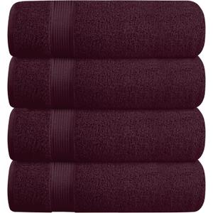 BELZZI Home Ultra Soft 4 Pack Oversized Bath Towel Set 27x54, Cotton Compact Bath Towels, Highly Absorbant Eco-Friendly Quickdry & Lightweight Towel, Ideal for Gym Travel Camp Pool - Burgundy