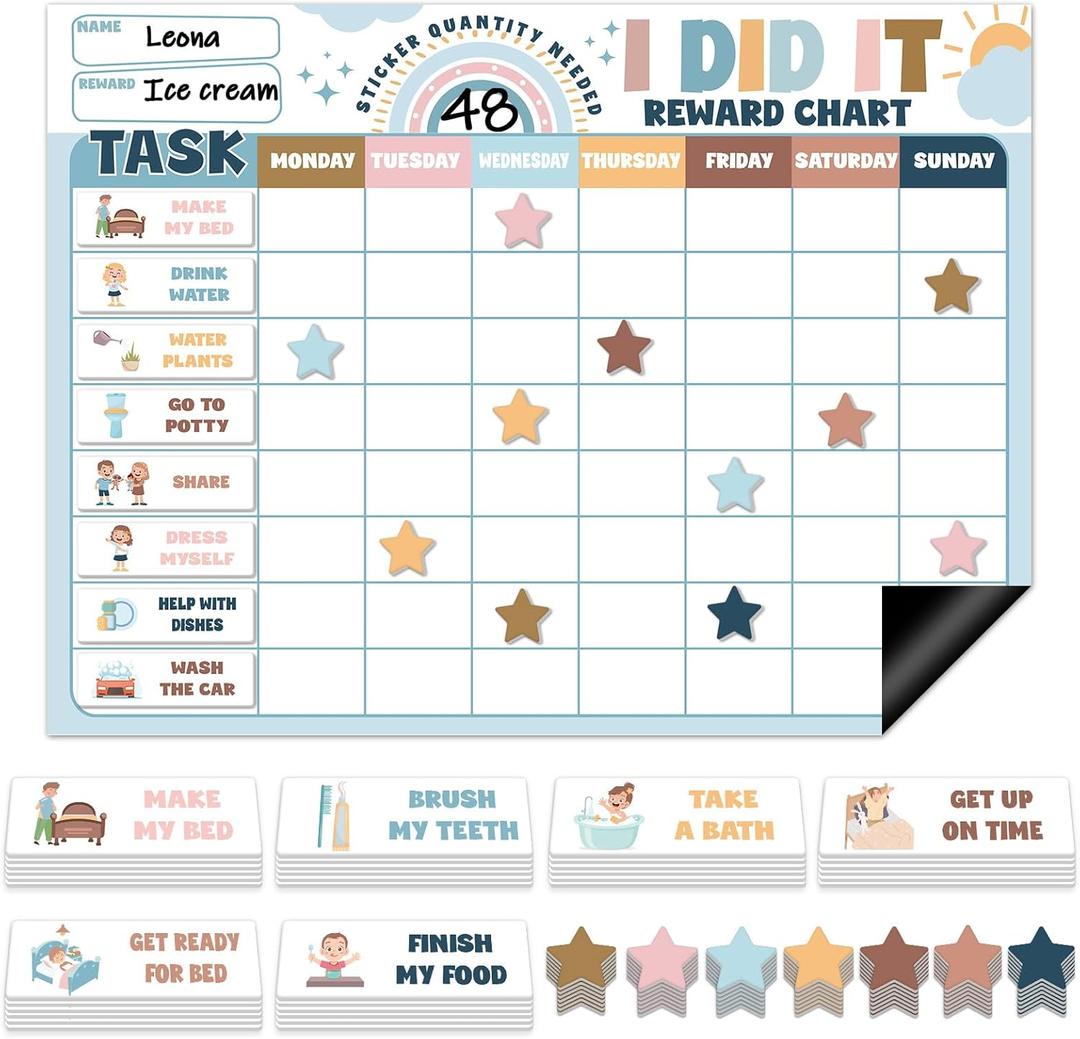 Magnetic Reward Chart for Kids at Home Boho Rainbow I Did It Motivate Behavior Reward Chart System Magnetic Behavior Tracker Boho Incentive Chore Pad to Develop Responsibility and Good Habits