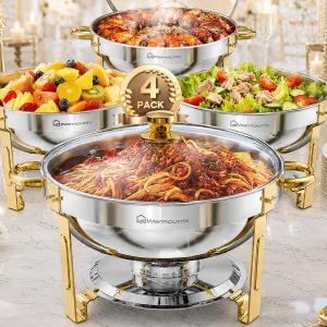 WARMOUNTS Chafing Dishes for Buffet, Food Warmers with Glass Lid, 4 Pack
