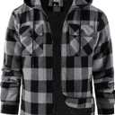 ZITY Men's Flannel Hooded Jacket Fleece Sherpa Lined Plaid Shirts Jackets Zip Up Sweatshirt Hoodies for Men with 4 Pockets, Large