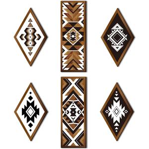 Tatuo 6 Pcs Farmhouse Southwest Home Wall Decor Frame Wall Hanging Boho Modern Abstract Art Prints Wooden Decorations for Bedroom Bathroom Apartment Mexican Decor(Rhombus, Rectangle)