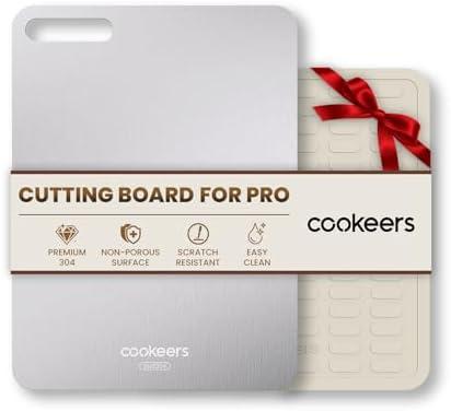COOKEERS Stainless Steel Cutting Board for Kitchen - Non Toxic Metal Chopping Board Odor-resistant Food Grade Kitchen Cutting Boards 13.5"L x 10"W Dishwasher Safe