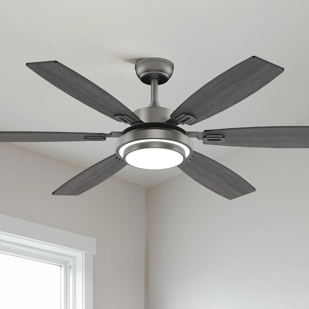 Fanbliss 60 Inch Grey Large Ceiling Fans with Lights and Remote Control for Living Room, Modern Ceiling Fan with Quiet Reversible DC Motor, Ceiling Fan Lights for Garage, Patio, Indoor and Outdoor