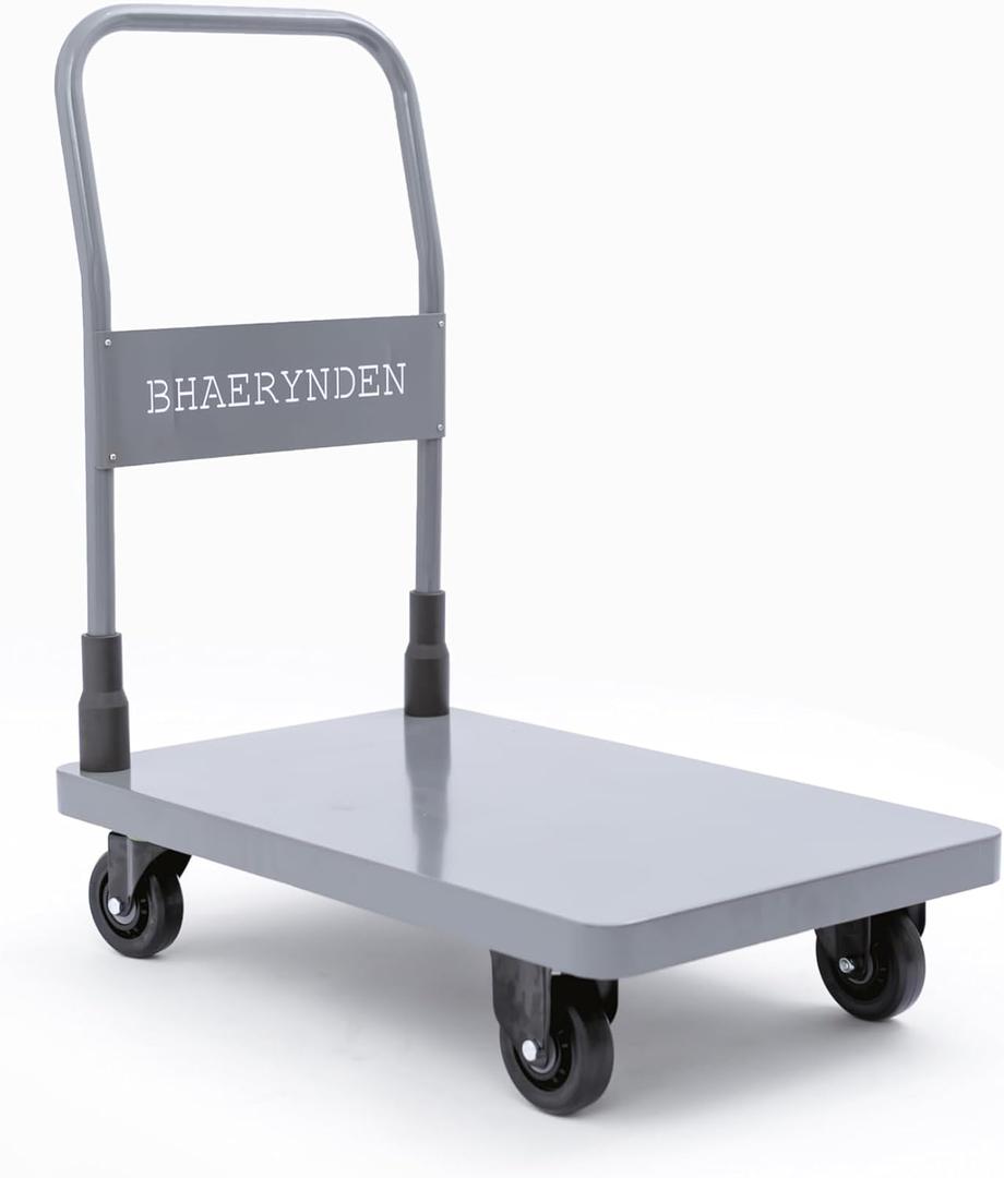 Bhaerynden Folding Platform Hand Truck, 660 lb Push Cart Dolly with Quiet Wheels, 28.7 x 17.7 in, Graphite Grey