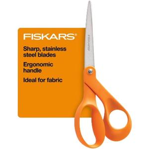 Fiskars 8" Original Orange-Handled Stainless Steel Scissors, Ergonomic and Keeps Material Flat, Sharp All-Purpose Paper and Fabric Scissors for Office, Arts, and Crafts