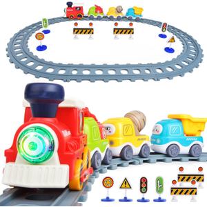 Electric Train Set for Toddlers,Train Toys with Lights,Realistic Music Sound, Steam Spray,Traffic Sign, Magnetic Train Connection Car Toys with Tracks,Christmas Birthday Gifts for Kids Boys Girls