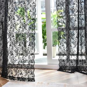 FINECITY Black Lace Curtains 84 Inches Long for Living Room, Country Rustic Floral Black Lace Sheer Curtains for Bedroom, Privacy Gothic Sheer Window Curtain, 52 x 84 Inch, 2 Panels FINECITY Black Lace Curtains 84 Inches Long for Living Room, Country Rustic Floral Black Lace Sheer Curtains for Bedroom, Privacy Gothic Sheer Window Curtain, 52 x 84 Inch, 2 Panels