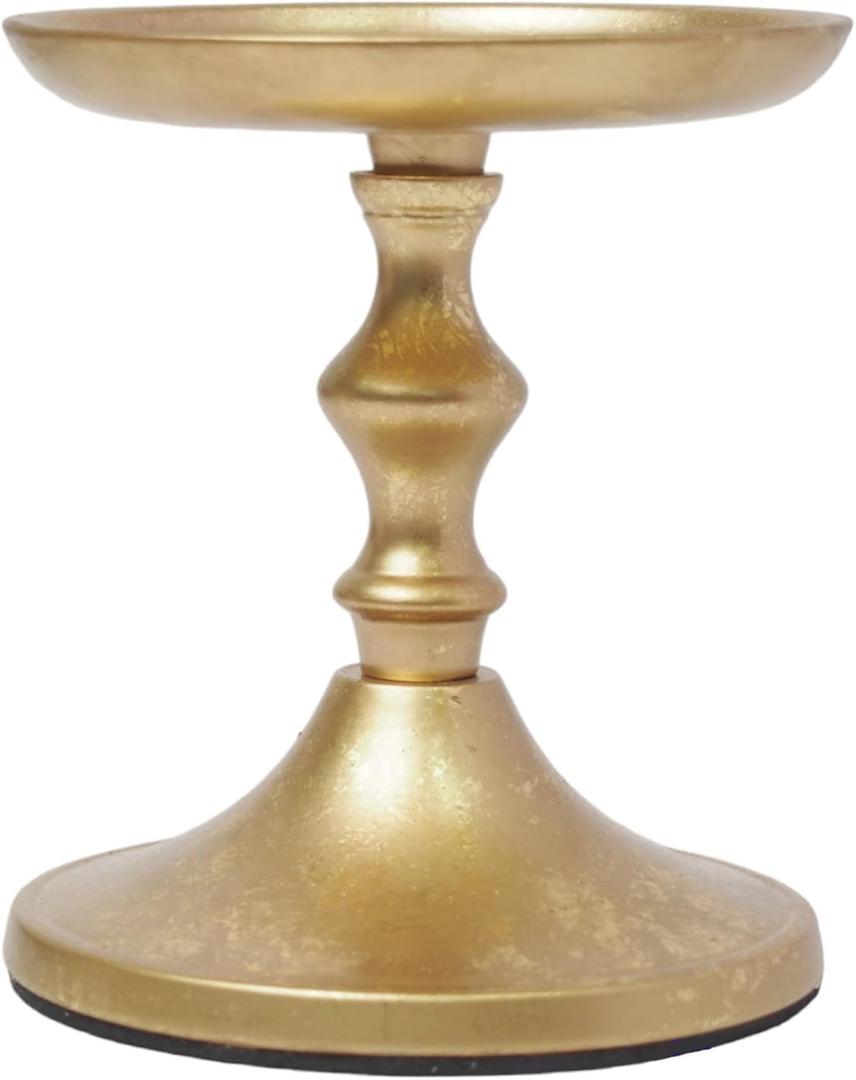 Hosley Iron Pillar Candle Holder Table Centrepiece Perfect for Home Decor, Wedding, Parties, Living Room Gold, 5 Inch High Gold
